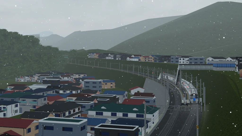 山あいの町と線路のゲーム画面